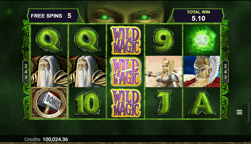 Free spins of Loki in Thunderstruck II bonus.